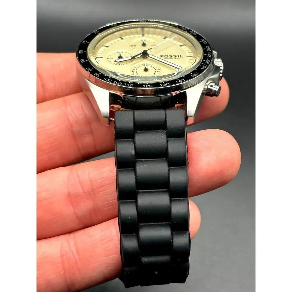 Fossil Sport 54 CH3023 Chronograph Beige Dial Black Strap 44mm Watch